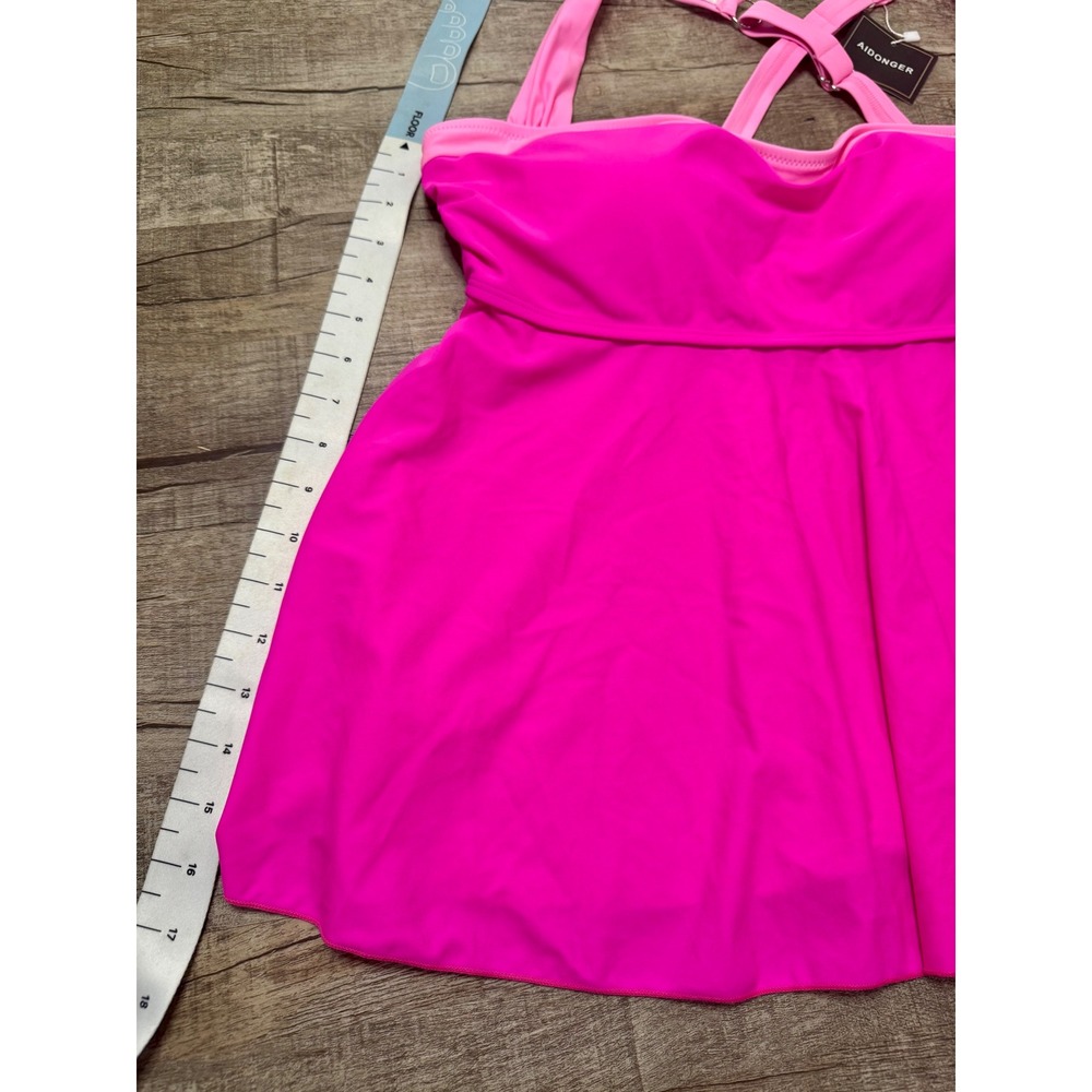 Aidonger Hot Pink Tankini Swim Top Adjustable Straps Plus Size 2XL NEW - Picture 4 of 9